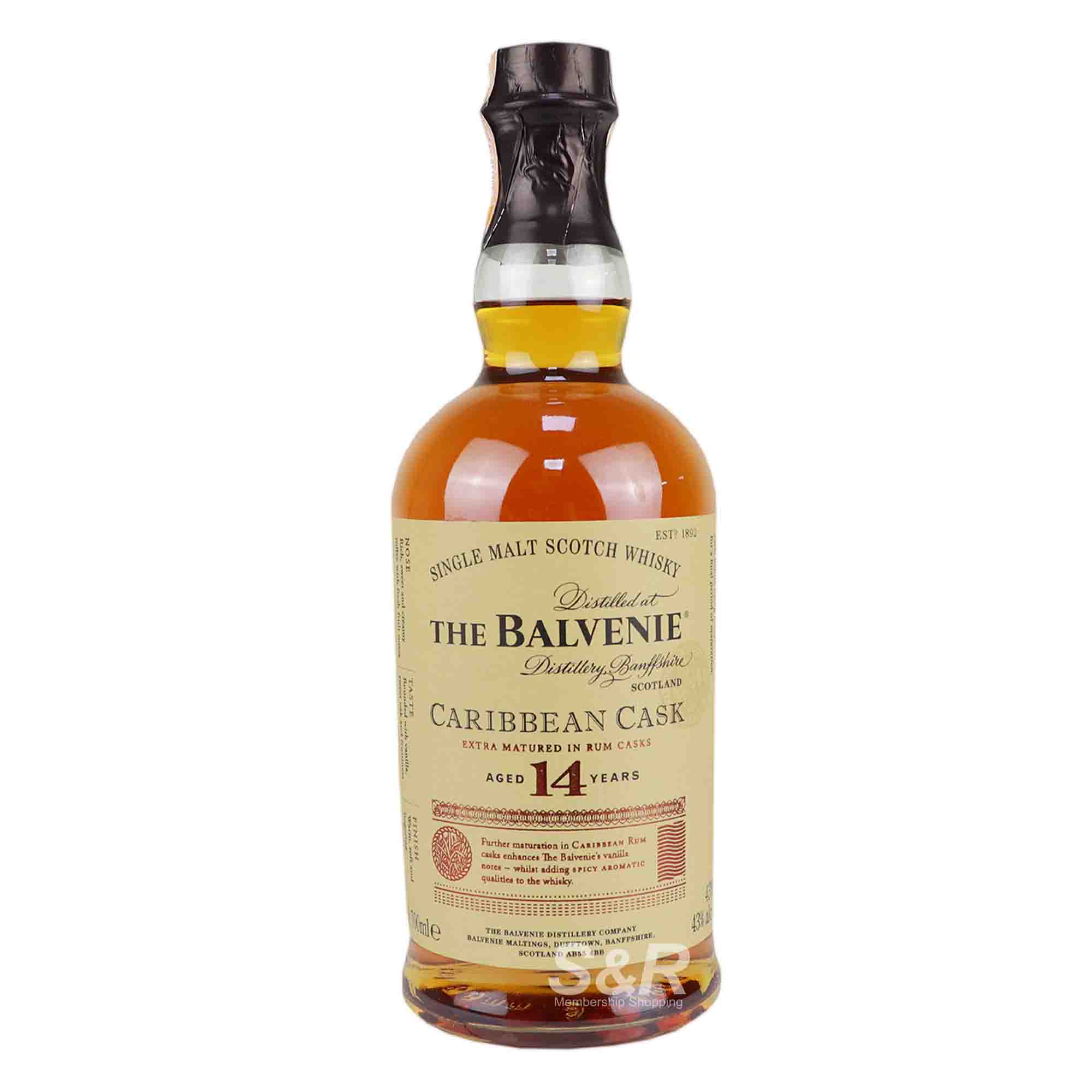 The Balvenie Caribbean Cask 14 Year Old Single Malt Scotch Whisky 700mL The Balvenie Caribbean Cask 14 Year Old Single Malt Scotch Whisky 700mL
